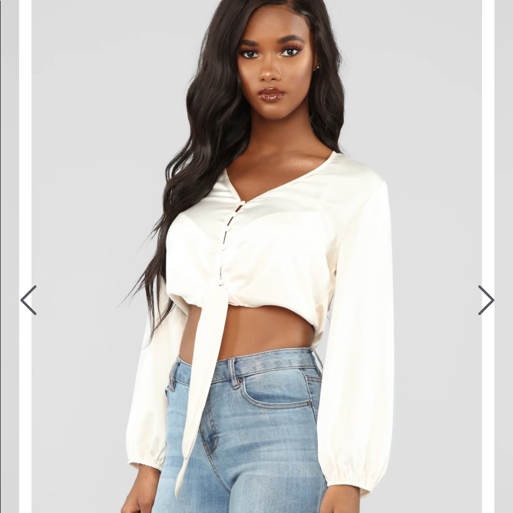fashionnova cropped silky button up top XS